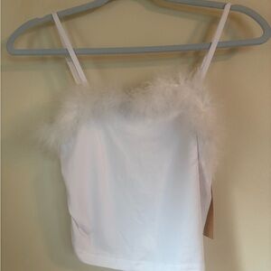 Chic White Feather Trim Blouse